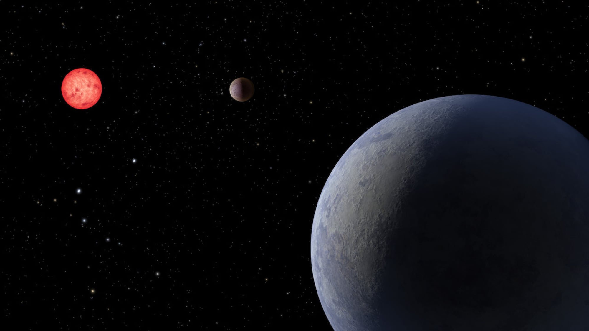 Artist impression of super-Earth exoplanet GJ 3378b orbiting a red dwarf star 25 light-years away